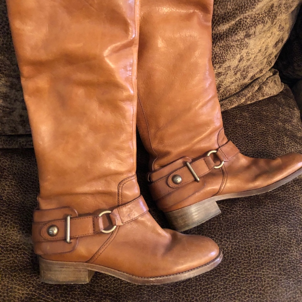 Used camel knee high Coach riding boots